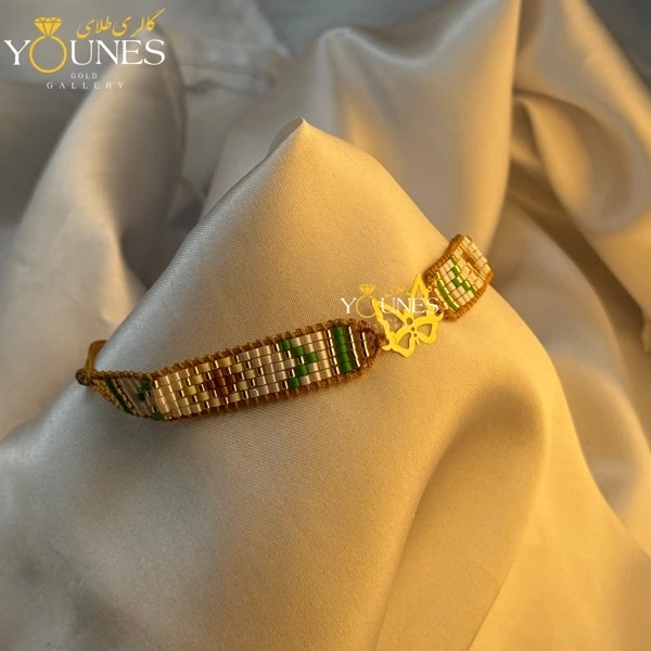 دستبند میوکی سفید سبز پروانه طلا